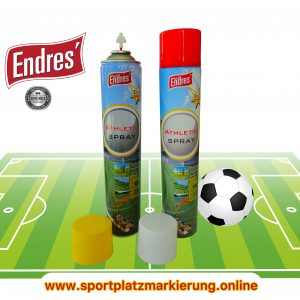 Endres beste Sportplatzmarkierung. Sortiert je12 Dosen= weiß + rot + gelb. Athleticspray 750 ml ist günstig, da eigene Herstellung. Reichweite ca. 195m/Dose bei 10cm Breite= nur ca. 3,5 Dosen/Platz.