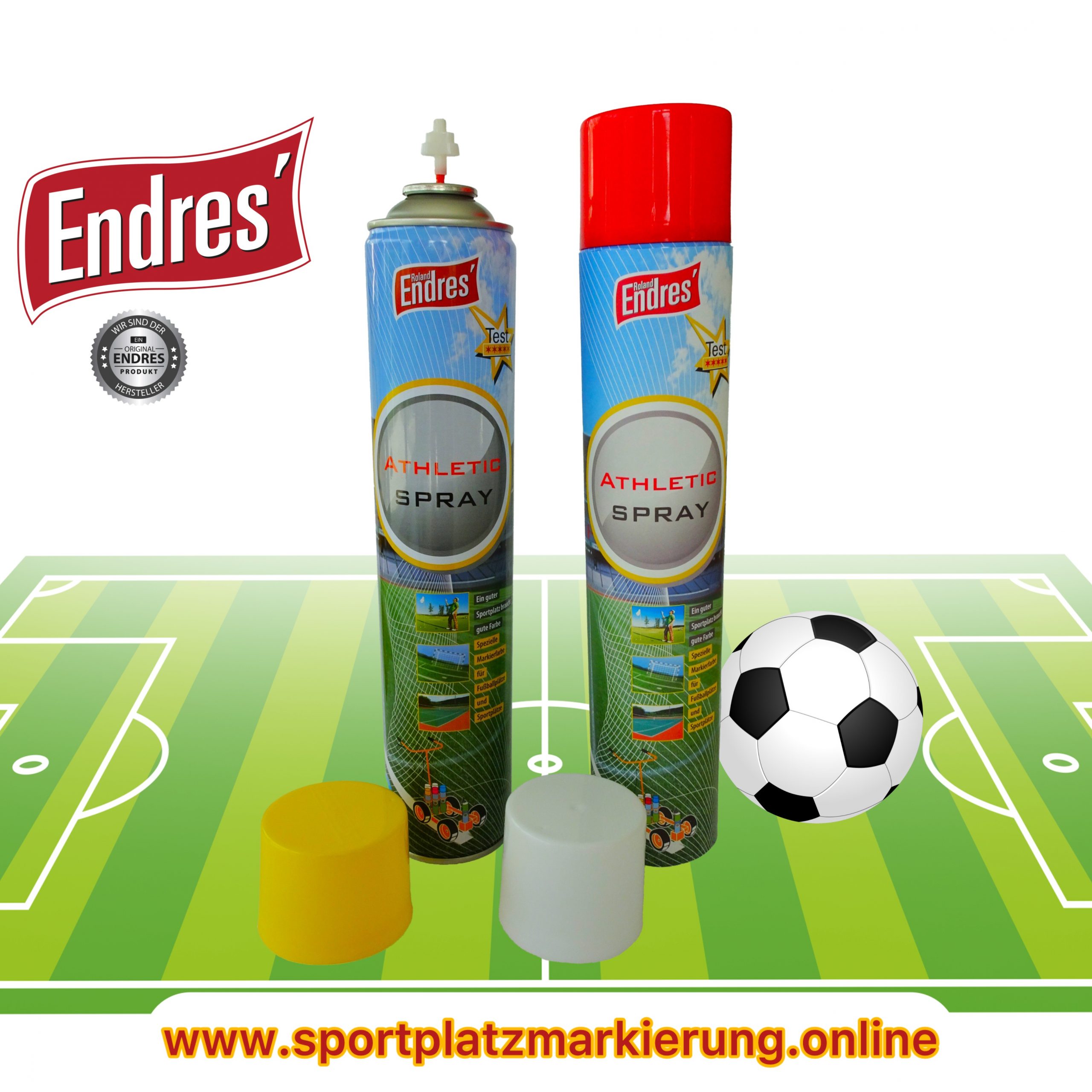 Endres beste Sportplatzmarkierung (günstig, da eigene Herstellung) gelb Art-Nr.75052 "Athleticspray"( Aktion: Dose ab 4,90 Euro ). ORIGINAL über 17 Jahren bewährt. Reichweite ca. 195m/Dose= nur ca. 3,5 Dosen/Platz. – Bild 6