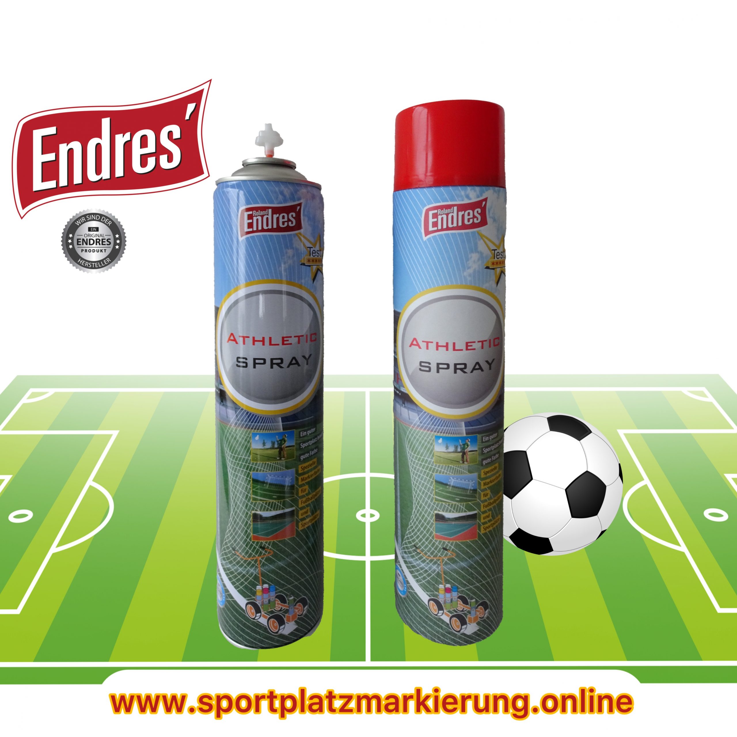 Endres beste Sportplatzmarkierung (günstig, da eigene Herstellung) gelb Art-Nr.75052 "Athleticspray"( Aktion: Dose ab 4,90 Euro ). ORIGINAL über 17 Jahren bewährt. Reichweite ca. 195m/Dose= nur ca. 3,5 Dosen/Platz. – Bild 5