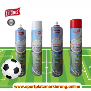 Endres beste Sportplatzmarkierung. Sortiert 24 Dosen weiß + 12 Dosen rot. Athleticspray 750 ml ist günstig, da eigene Herstellung. Reichweite ca. 195m/Dose bei 10 cm Breite= nur ca. 3,5 Dosen/Platz.